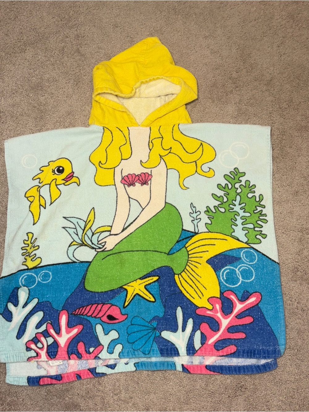 Kids Hooded Mermaid Poncho Towel - Yellow Hood, Multicolor
